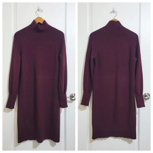 Banana Republic Mock Neck Responsible Wool Merino Mini Dress M Pinot Noir - Picture 4 of 14